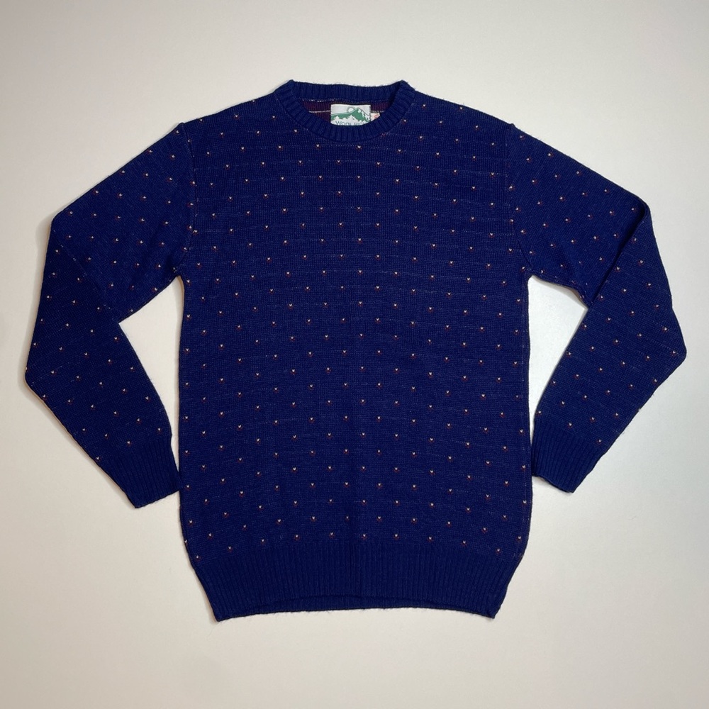 Vintage 70s Woolrich Store Blue Birdseye Dot Sweater Size 40 Men's M/L